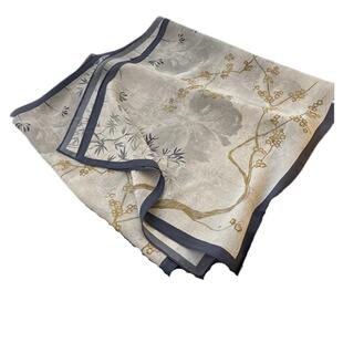 烟雨灰古意丝巾中国风素雅真丝围巾春秋薄款文艺女桑蚕丝纱巾窄版