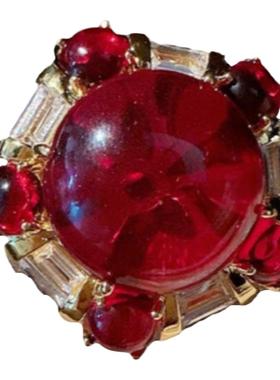 奥地利宫廷 星星宝石戒指 古董感 镀18K金 石榴红糖粽子 锆石戒指