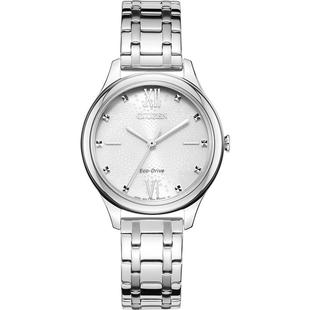 【情人节礼物】西铁城旗舰店时尚简约光动能涟漪纹表盘女表EM0500