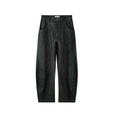 OE立体剪裁中低腰黑色阔腿牛仔裤