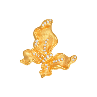 明牌珠宝花蝶漫舞硬金吊坠 黄金莫桑石镶嵌蝴蝶项坠送礼物ASY0653