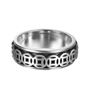 高级感s925银金钱转动戒指纯银男士钱多多铜钱闭口食指女轻奢复古