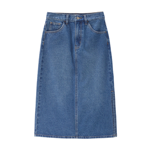 佐丹奴裙子女纯棉磨白侧开叉牛仔裙显瘦中腰牛仔半身裙女13465210