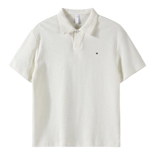 LUUD 高品质V字开襟Polo领短袖夏季竹节肌理字母刺绣针织T恤衫男