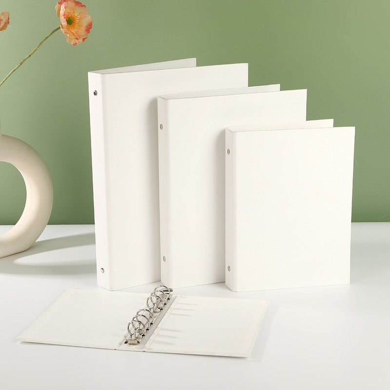 简约白色牛皮纸外壳2孔收纳A5A6B5A4相册3活页孔手活页夹本子账本