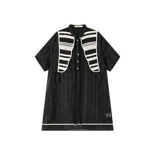 一城画一夏季宽松气质复古休闲风H版型中款连衣裙两件套