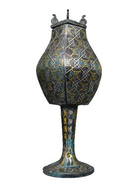 仿古青铜器方铜壶错金银方瓶铜壶