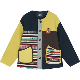 妖精的口袋费尔岛拼接夹棉短款仿毛呢外套女2025冬季新款加厚休闲