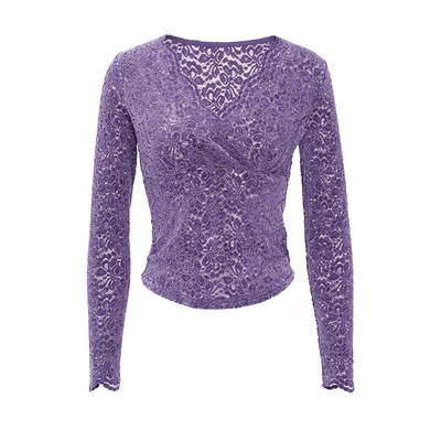 马天奴蕾丝花边V领修身上衣