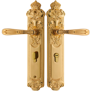 格林美域 黄铜欧式奢华别墅大门锁对开双开入户锁室内实木房门锁