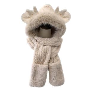 帽子女2025新款冬季骑车保暖帽子围巾一体手套三件套围脖秋冬防寒