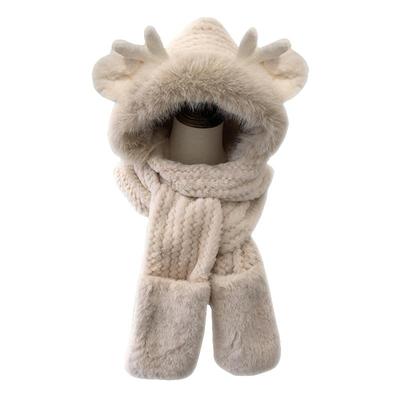 骑车保暖帽子围巾一体手套三件套