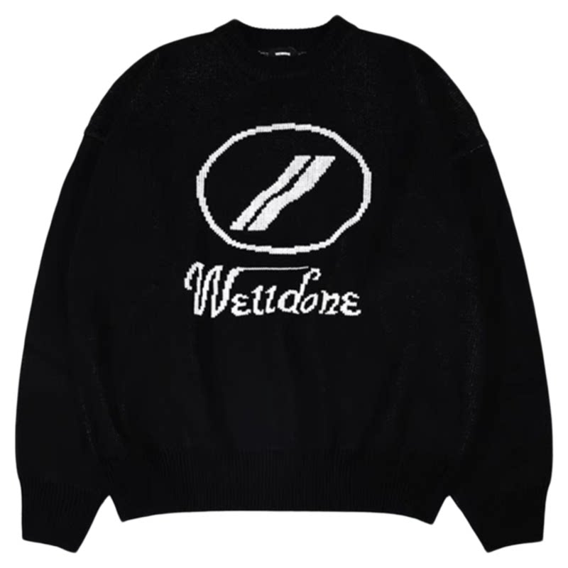 we11闪电图标字母大lOGO提花加厚圆领套头宽松休闲毛衣男女同款潮