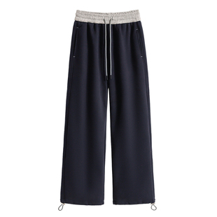 山东即墨加绒加厚纯棉运动卫裤女秋冬宽松直筒撞色阔腿弯刀休闲裤