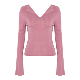 DPLAY羊毛混纺粉色针织衫春季新款上衣气质长袖修身气质打底衫女