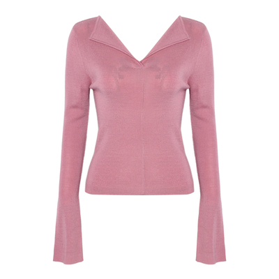 DPLAY翻领喇叭袖羊毛混纺针织衫