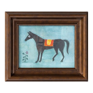 若奈 艺术家限定！《玄驹》手绘油画复古实木框玄关小幅客厅挂画