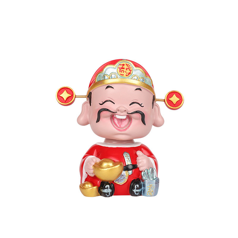 好运财神摇头车载中控台香薰摆件