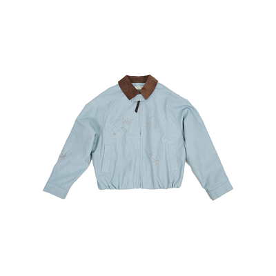 Howwell 25AW 星迹明线拼皮工艺牛仔夹克外套