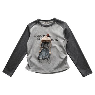 【洋气短款T恤】女童春季新款卡通韩版辣妹插肩袖长袖体恤上衣