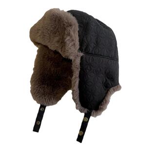 SUPERWZM时尚纹理毛绒雷锋帽男款冬季保暖护耳东北帽女防寒滑雪帽