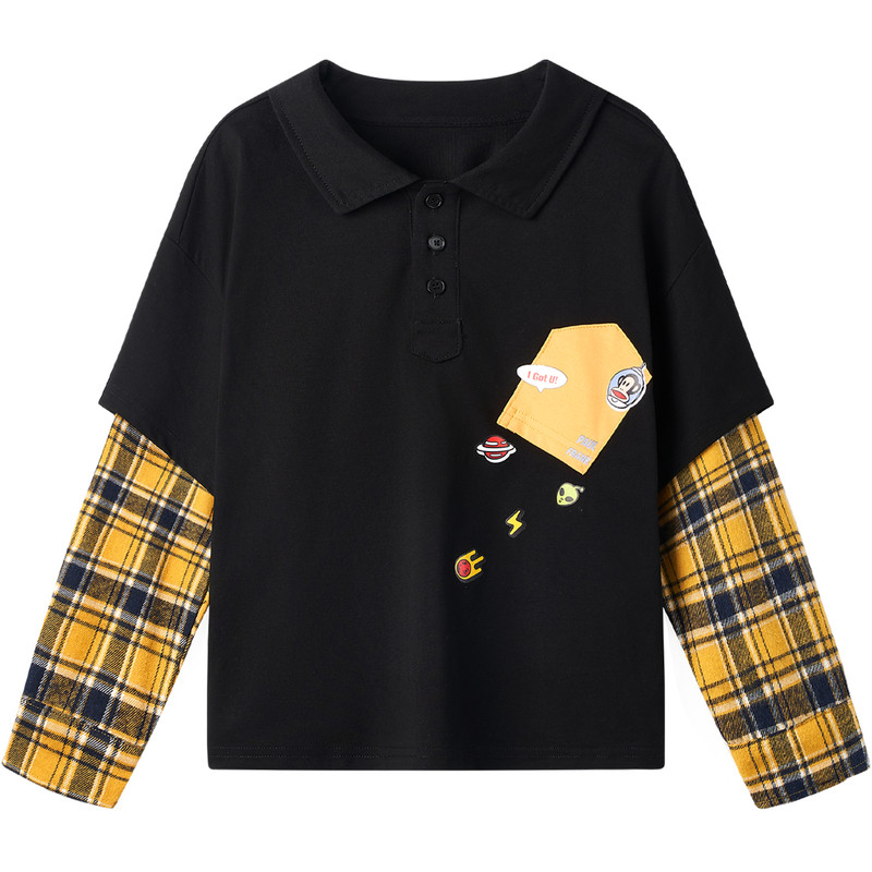 Paul Frank/大嘴猴polo衫男童长袖t恤假两件2026新款秋装男孩衣服