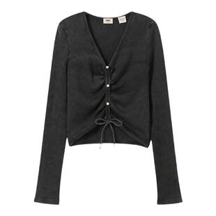 商场同款Levi's李维斯女士美式复古修身显瘦针织黑色长袖T恤0018S