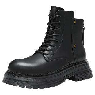 天美意复古厚底增高马丁靴女鞋休闲短靴皮靴子冬新款KDX05DD4