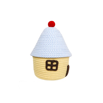 棉线编织收纳筐可爱多巴胺零食杂物储物盒客厅卧室带盖整理收纳篮