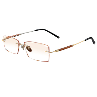 檀木无框近视眼镜男款可配度数大脸配眼镜高颜值商务纯钛无边框