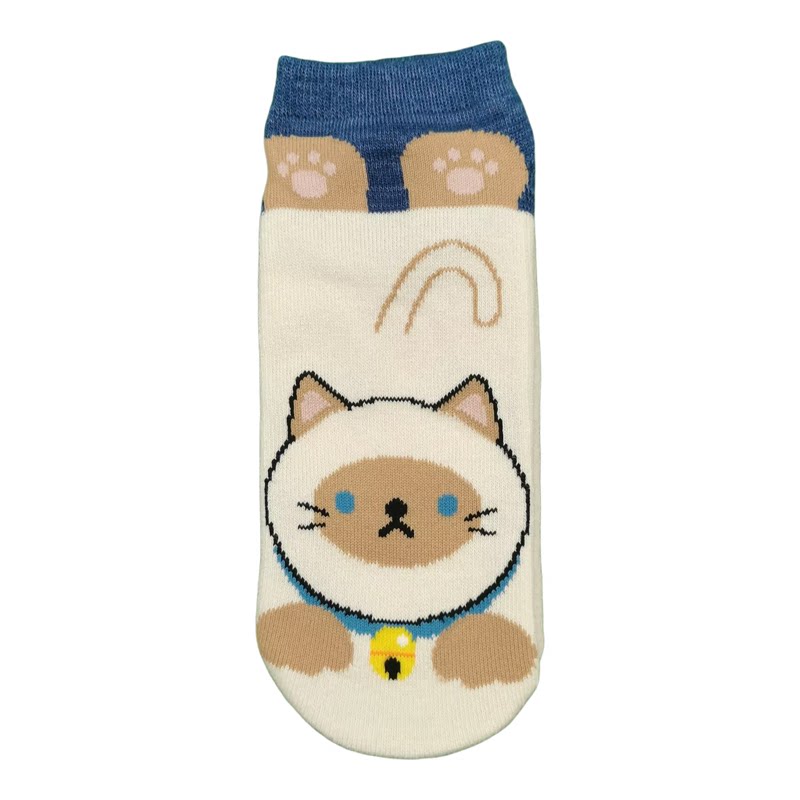 卡通猫咪可爱全毛圈保暖袜冬季加厚短袜直筒吸汗纯棉袜低帮女袜子