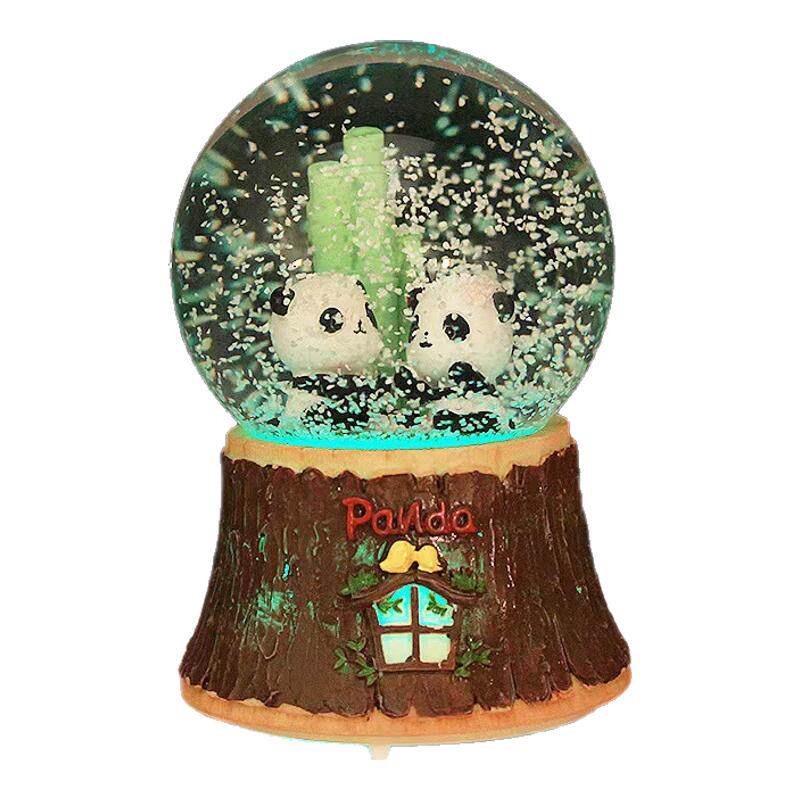 熊猫发光水晶球音乐盒飘雪摆件创意生日礼物儿童女孩六一节日礼品