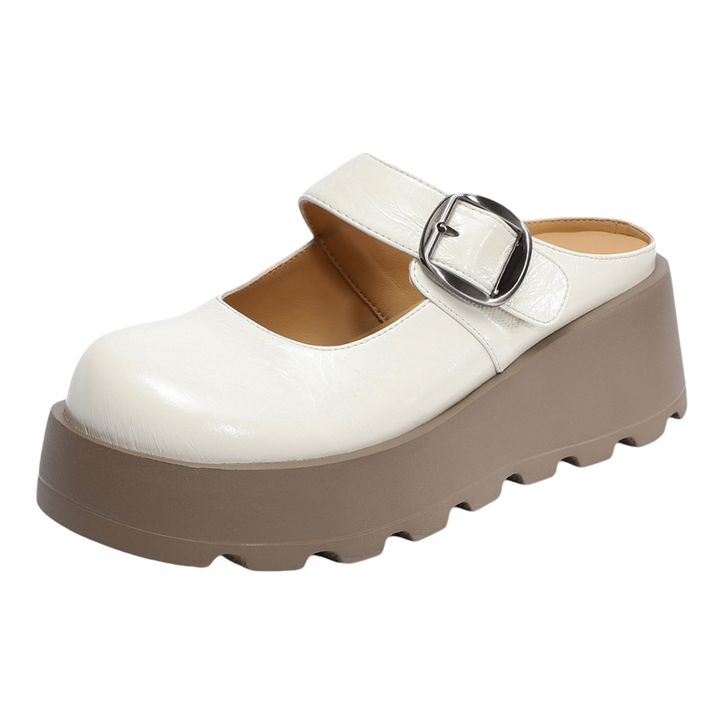真皮厚底增高6CM包头拖鞋女外穿