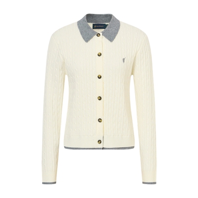 【特惠】POLOWALK女式长袖针织衫2025秋季新品绞花翻领针织开衫