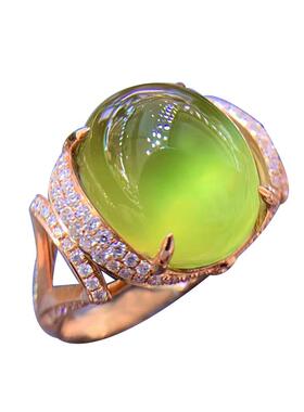 天然斯里兰卡原矿葡萄石戒指18K金镶嵌搭配钻石女饰品定制附证书