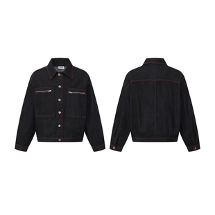 BurnBro美式复古丹宁原牛高级感硬挺宽松牛仔夹克男廓形短宽外套