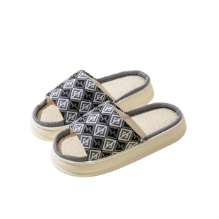 买一送一棉麻拖鞋女四季亚麻透气踩屎感厚底防滑国风居家用拖鞋男