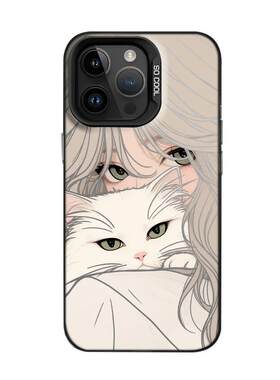 抱猫少女手机壳可爱卡通小众镂空