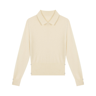 橘子树在哪儿杏色polo领针织衫女款2026新款春季收腰显瘦正肩毛衣