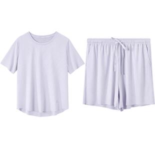 红豆冰丝凉感睡衣女短袖长裤可外穿情侣运动家居服套装男夏季薄款