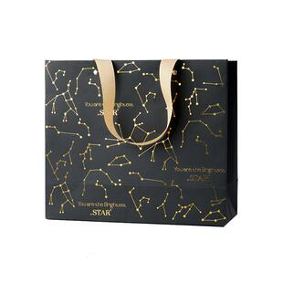 星运环绕烫金黑色手提袋礼品袋送高级感情人节新年生日礼物包装袋