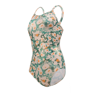 洲克连体泳衣吊带女运动训练竞技显瘦小绿雏菊三角高胯专业游泳衣