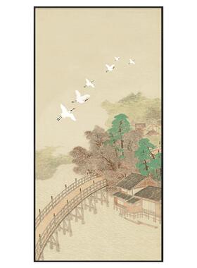 新中式竖版玄关装饰画古风水彩画