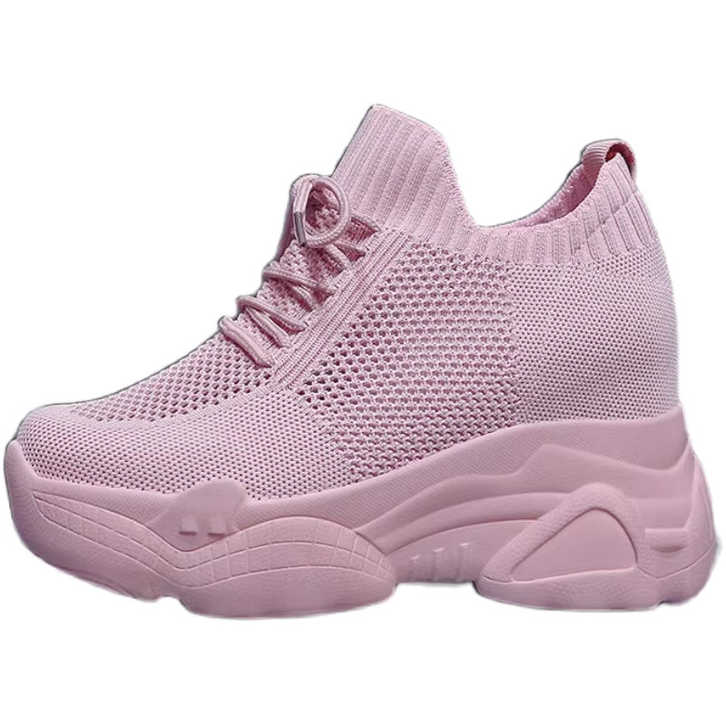 2026春季新款8cm内增高女鞋透气小白鞋女网面厚底百搭休闲运动鞋