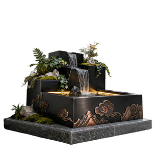 纹松涧阳台不锈钢鱼池花箱金属流水摆件室外露台庭院水景瀑布