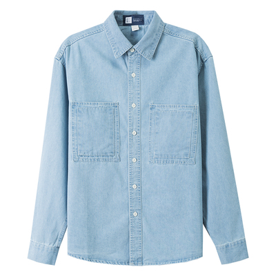 九六致宽松牛仔长袖衬衫男简约