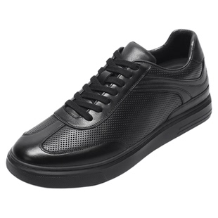 何金昌隐形内增高男鞋黑色透气休闲鞋2026新款通勤真皮板鞋男6CM