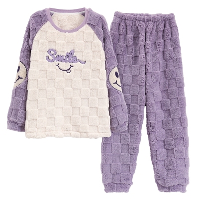 拉夏贝尔女款法兰绒睡衣秋冬套装