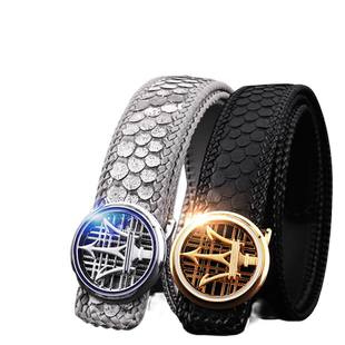 进口泰国蟒蛇皮皮带男真皮青年休闲大牌韩版个性平滑扣腰带白色潮