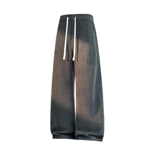 WASSUP美式水洗卫裤男秋冬季阔腿宽松直筒运动休闲cleanfit长裤子